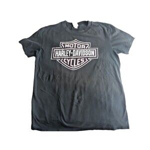 Black Harley Davidson Tshirt Shield Logo Plainfield IN Sz L Back Racing graphic